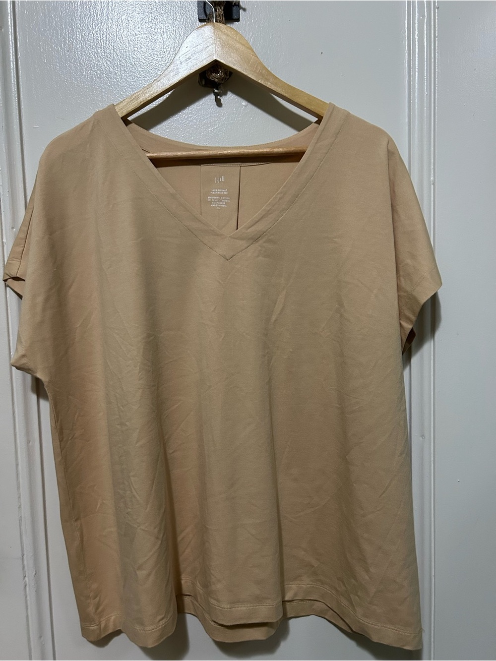 J. Jill Beige V-Neck Short Sleeve Tee